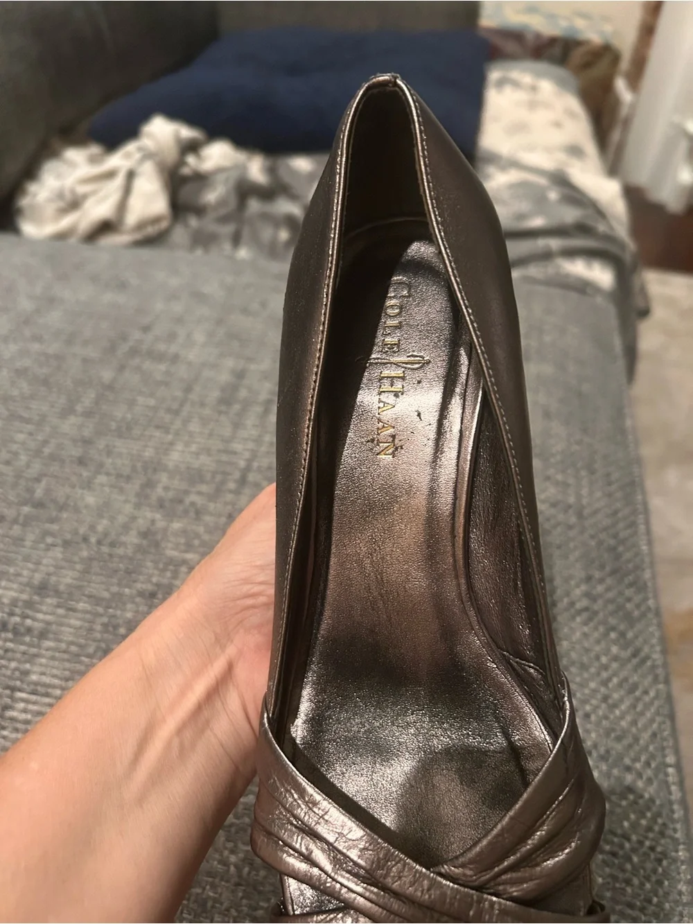 Cole Haan Metallic Brown Peep-Toe Espadrille Wedges size 7.5 Great Condition